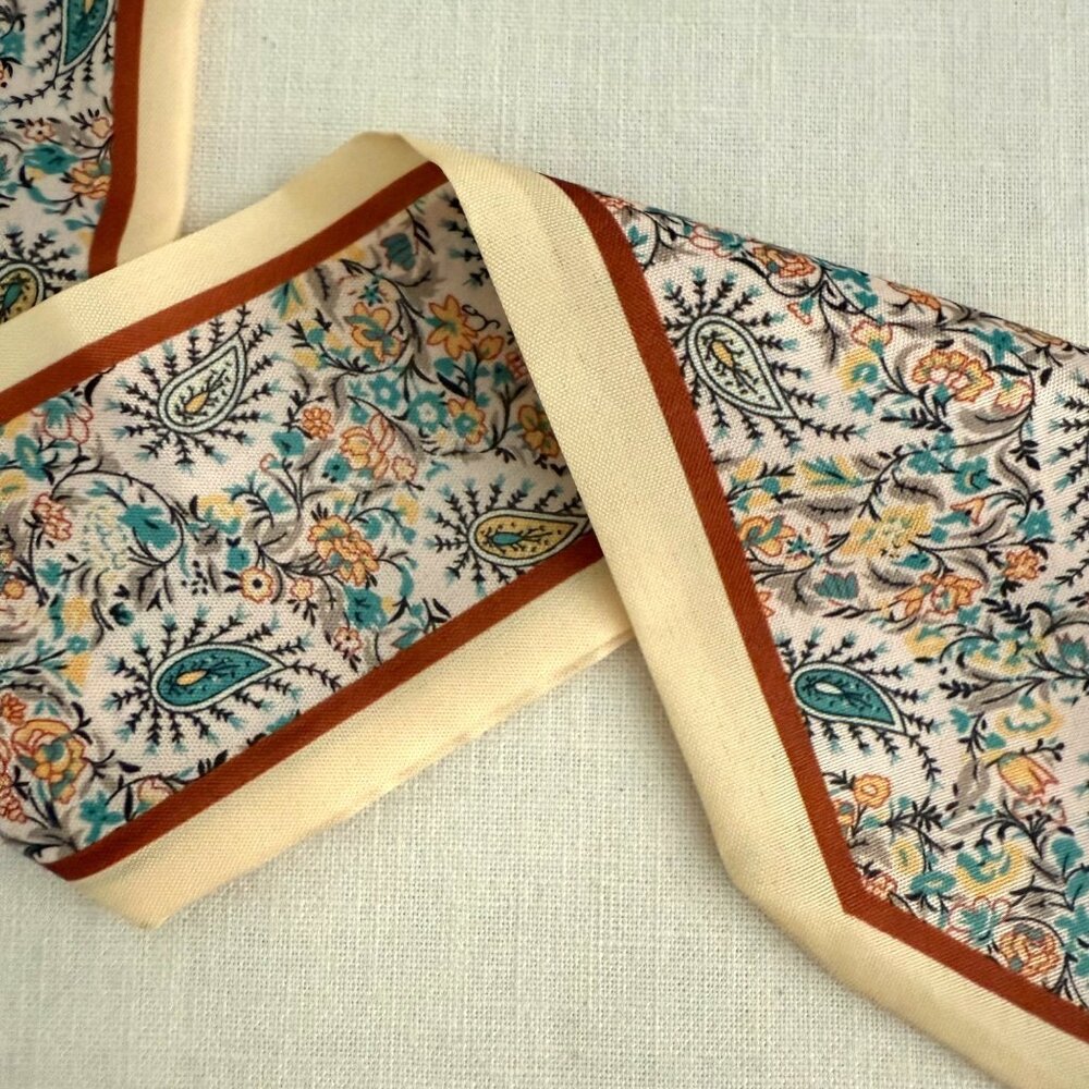 Slim Scarf Teal Mustard Boho Paisley Cream 34 inches Neck Hair Bag Wrap No 42 - Picture 6 of 9